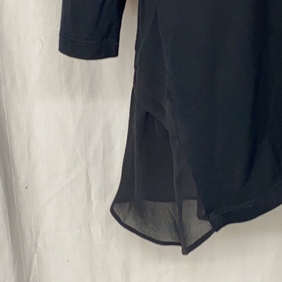 LOGO 1x Lori Goldstein 230 BLACK Knit Top Pleated Chiffon Panels Tunic Boho - Picture 4 of 7